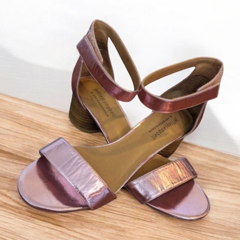 Jeffrey Campbell Issa Boho Peasant Romantic Strappy Rose Metallic Low Heel Sz 9